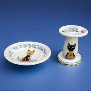 Naomi Tozaki Tartine Cat Ceramic Toothbrush & Soap Dish Set The Plant Co